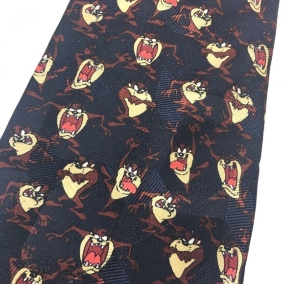 VINTAGE Looney Tunes Mania Tie 90s Taz Tasmanian Devil 100% Silk Warner Bros - Picture 3 of 7